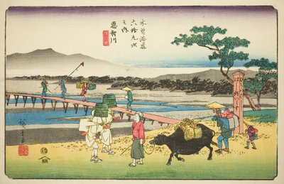 Nr. 66: Echikawa, uit de serie "Negenenzestig Stations van de Kisokaido (Kisokaido rokujukyu tsugi no uchi)" door Utagawa Hiroshige