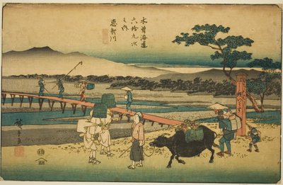 Nr. 66: Echikawa, uit de serie "Negenenzestig Stations van de Kisokaido (Kisokaido rokujukyu tsugi no uchi)" door Utagawa Hiroshige