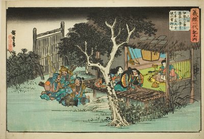 Nr. 6: Ise no Saburo zweert Loyaliteit aan Ushiwakamaru, uit de serie "Het Leven van Yoshitsune" door Utagawa Hiroshige