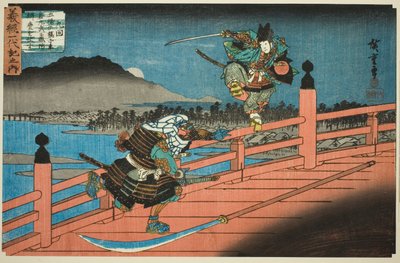 Nr. 9: Ushiwakamaru Verslaat Musashibo Benkei bij Gojo Brug, uit de serie 
