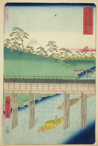Ochanomizu in de Oostelijke Hoofdstad (Toto Ochanomizu), uit de serie "Zesendertig gezichten op de berg Fuji (Fuji sanjurokkei)" door Utagawa Hiroshige