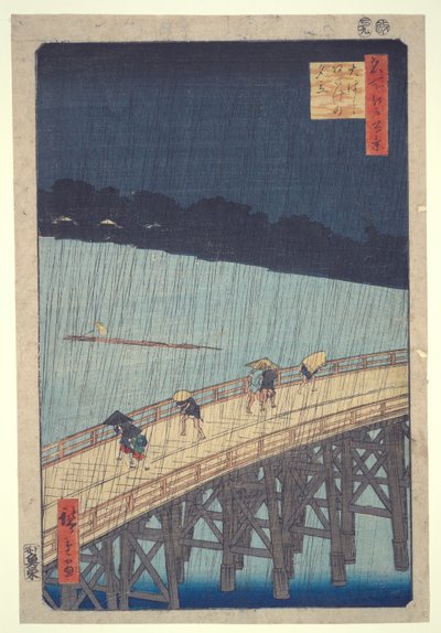 Ohashi-brug, Plotselinge Regenbui bij Atake, uit de serie Honderd Beroemde Zichten van Edo door Utagawa Hiroshige