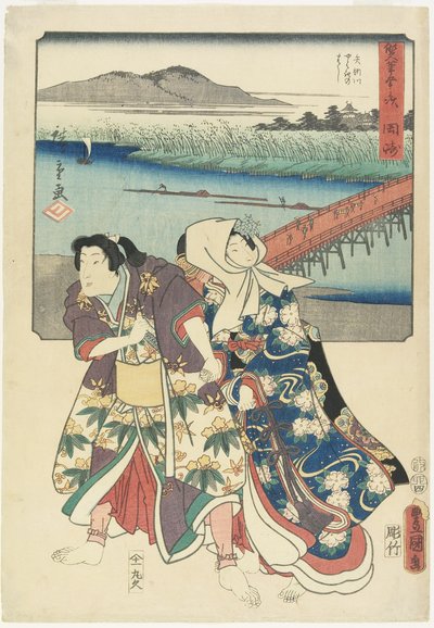 Okazaki, april 1855 door Utagawa Hiroshige