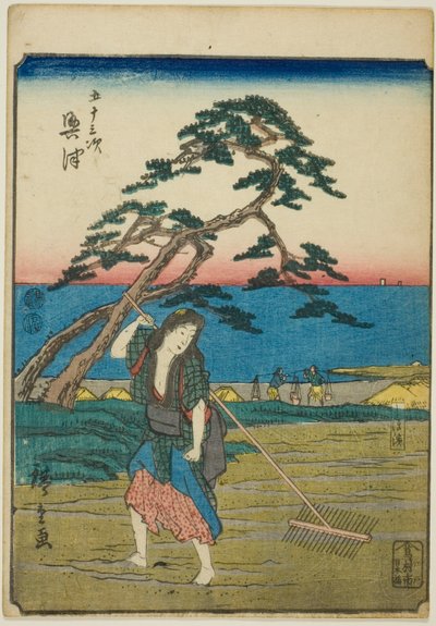 Okitsu, uit de serie "Drieënvijftig stations [van de Tokaido]" door Utagawa Hiroshige