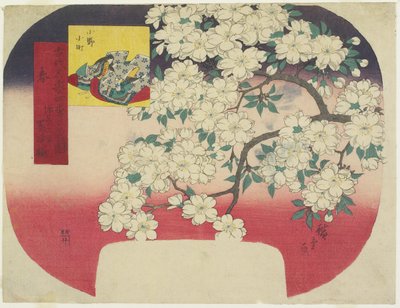 Onono Komachi en Inktkleurige Kersenbloesems, Lente, 1844-1847 door Utagawa Hiroshige