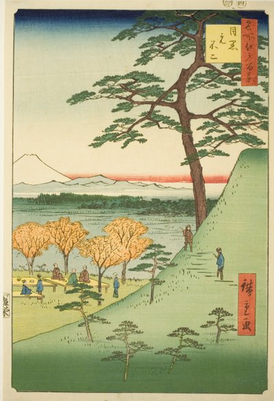 Originele Fuji, Meguro (Meguro Moto-Fuji), uit de serie "Honderd Beroemde Zichten van Edo (Meisho Edo hyakkei)" door Utagawa Hiroshige