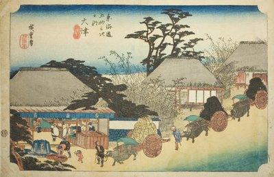 Otsu: Hashirii Theehuis (Otsu, Hashirii chaya), uit de serie "Drieënvijftig Stations van de Tokaido (Tokaido gojusan tsugi no uchi)," ook bekend als de Hoeido Tokaido door Utagawa Hiroshige