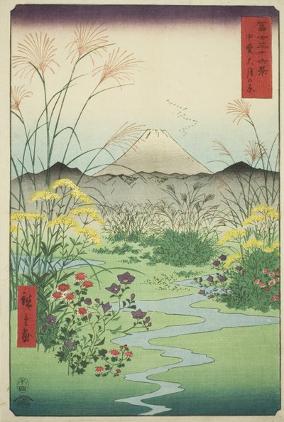 Otsuki-vlakte in de provincie Kai (Kai Otsuki no hara), uit de serie "Zesendertig Zichten op de Fuji (Fuji sanjurokkei)" door Utagawa Hiroshige