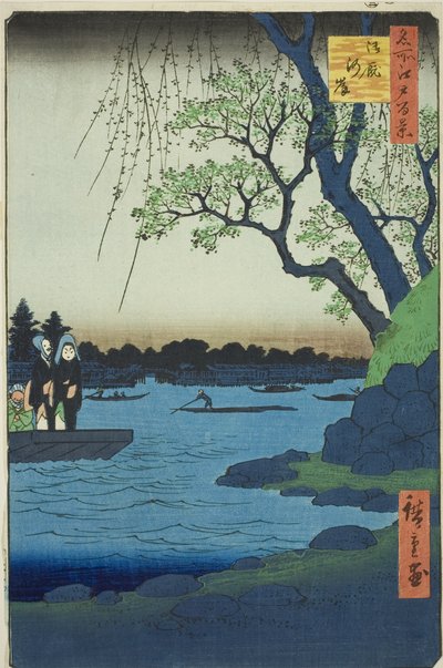 Oumayagashi, uit de serie "Honderd beroemde uitzichten van Edo (Meisho Edo hyakkei)" door Utagawa Hiroshige