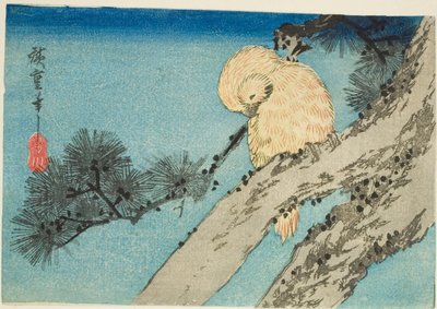 Uil op dennen tak door Utagawa Hiroshige