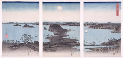 Panorama van uitzichten op Kanazawa bij volle maan, uit de serie 