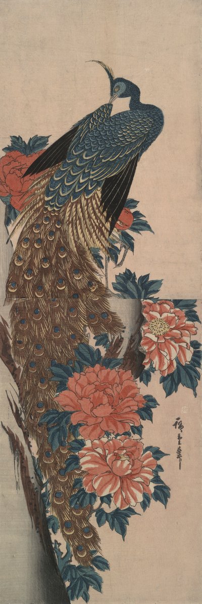 Pauw en pioenen door Utagawa Hiroshige