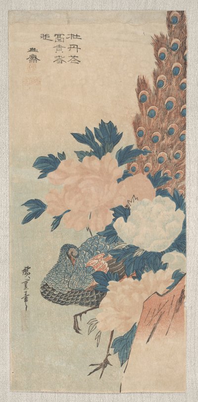 Pauw en Pioenen, c.1830 door Utagawa Hiroshige