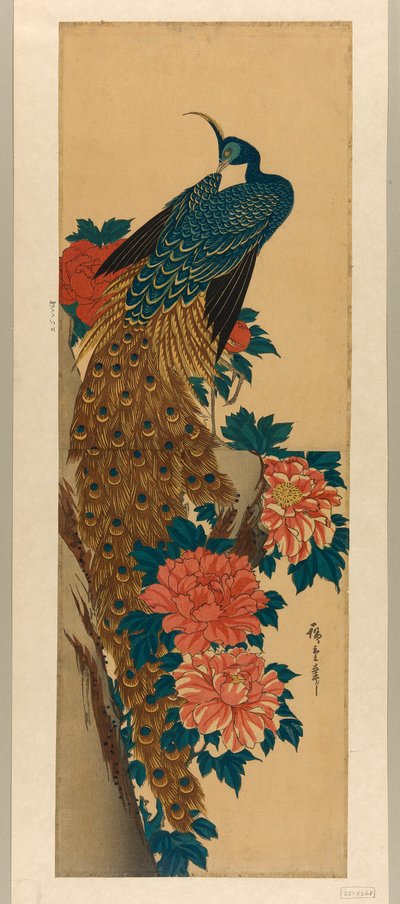 Pauw en pioenen door Utagawa Hiroshige