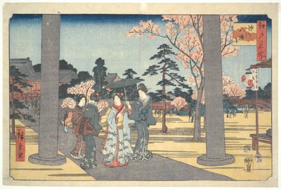 Mensen die het Hachiman Heiligdom Bezoeken: Honderd Beroemde Zichten van Edo door Utagawa Hiroshige
