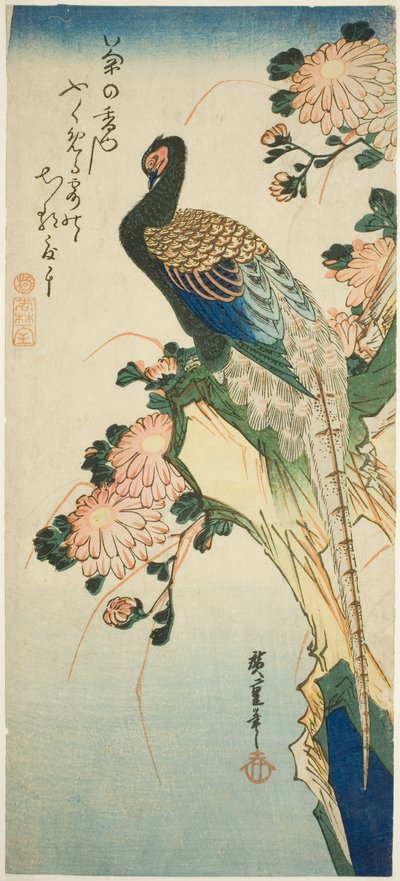Fazant en Chrysanten door Utagawa Hiroshige