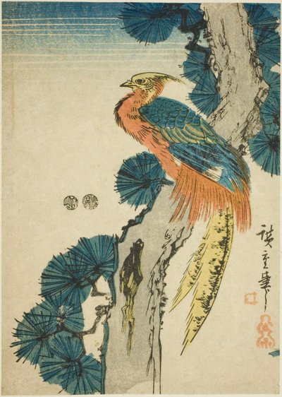 Fazant en dennenboom door Utagawa Hiroshige