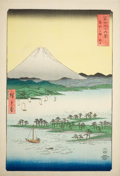 Pijnboomstrand bij Miho in de provincie Suruga, uit de serie "Zesendertig Zichten op de Berg Fuji" door Utagawa Hiroshige