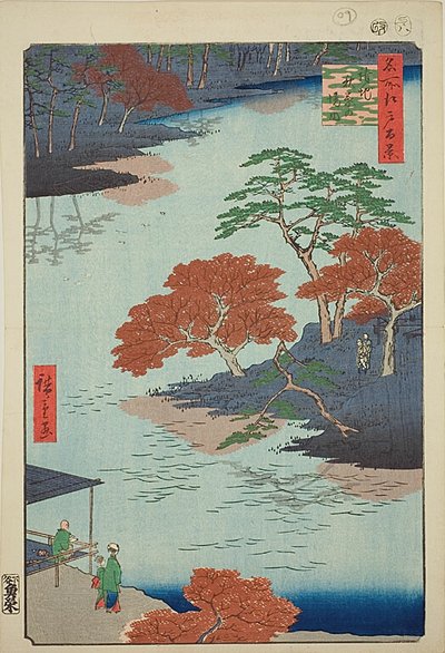 Precints van de Akiba Shrine, Ukeji (Ukeji Akiba no keidai), nr.91 uit de serie "Honderd beroemde vergezichten van Edo (Meisho Edo hyakkei)". door Utagawa Hiroshige