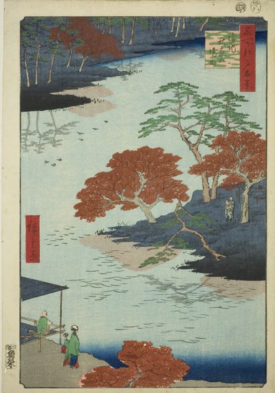 Binnenplaats van het Akiba-heiligdom, Ukeji (Ukeji Akiba no keidai), uit de serie "Honderd Beroemde Zichten van Edo (Meisho Edo hyakkei)" door Utagawa Hiroshige