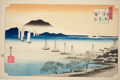 Terugkerende zeilen bij Yabase (Yabase no kihan), uit de serie "Acht uitzichten van Omi (Omi hakkei no uchi)" door Utagawa Hiroshige