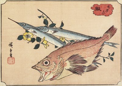 Rotsvis en halfbek, begin 19e eeuw door Utagawa Hiroshige