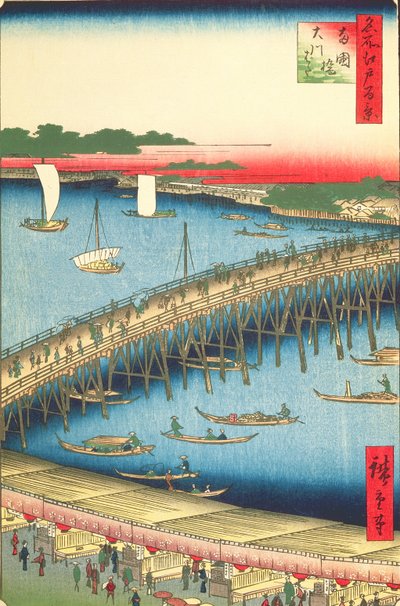 Ryogoku-brug en de Grote Rivieroever, nr. 59 uit Honderd beroemde Zichten van Edo, 1856 door Utagawa Hiroshige