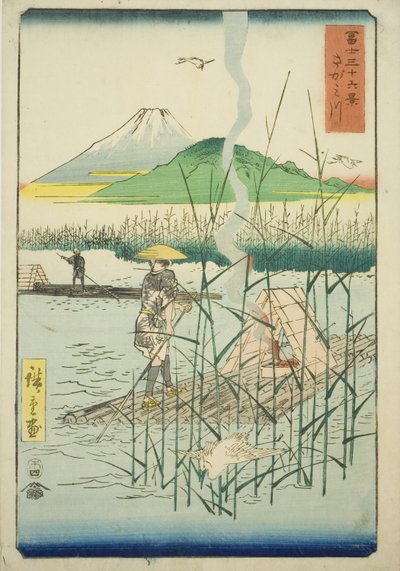 Sagami Rivier (Sagamigawa), uit de serie "Zesendertig Zichten op de Berg Fuji (Fuji sanjurokkei)" door Utagawa Hiroshige