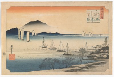 Zeilboten terugkerend naar Yabase, Edo-periode, vroege jaren 1830 door Utagawa Hiroshige