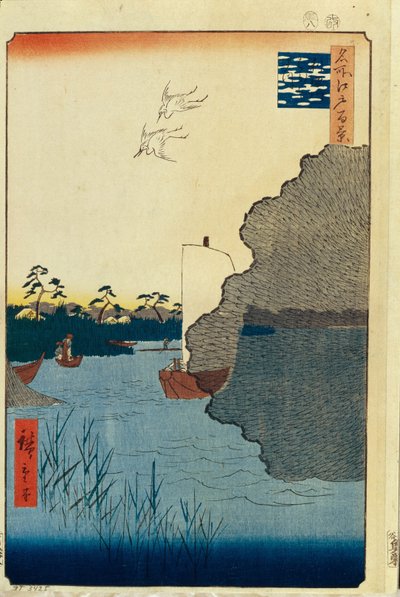 Verspreide Pijnbomen aan de Tone Rivier Honderd Beroemde Uitzichten van Edo, 1856-1858 door Utagawa Hiroshige