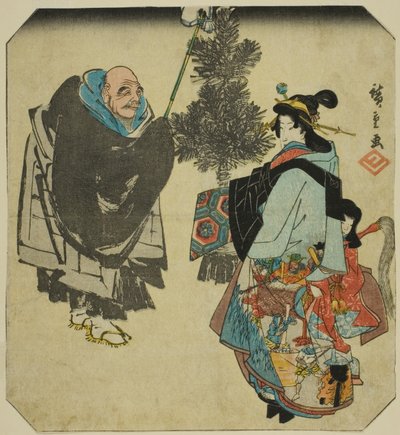Seki: Priester Ikkyu en de Hel Courtisane, uit de serie "Drieënvijftig paringen voor de Tokaido-weg (Tokaido gojusan tsui)" door Utagawa Hiroshige