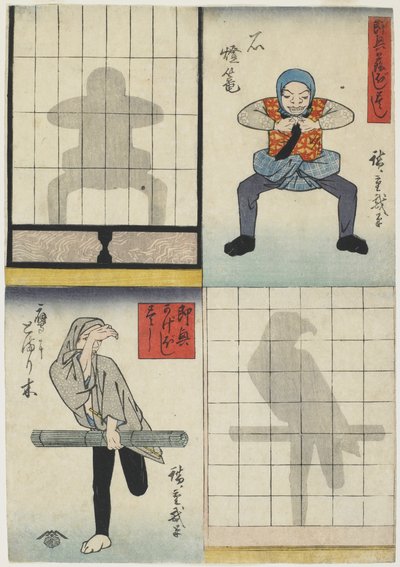 Schaduwfiguren van een Lantaarn en een Havik, c.1842 door Utagawa Hiroshige
