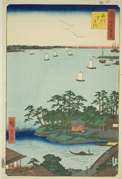 Shinagawa Susaki (Shinagawa Susaki), uit de serie "Honderd beroemde uitzichten van Edo (Meisho Edo hyakkei)" door Utagawa Hiroshige
