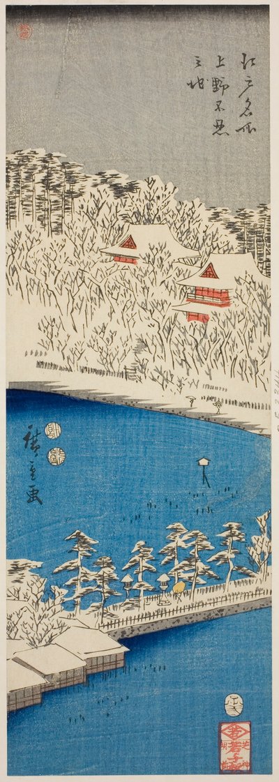 Shinobazu Vijver in Ueno (Ueno Shinobazu no ike), uit de serie "Beroemde Plaatsen in Edo (Edo meisho)" door Utagawa Hiroshige