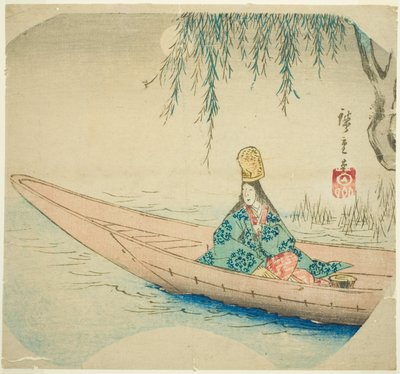 Shirabyoshi danser in asazuma boot door Utagawa Hiroshige