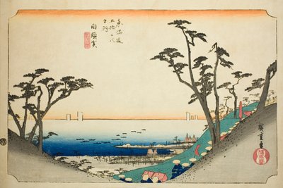 Shirasuka: Uitzicht op Shiomi Slope (Shirasuka, Shiomizaka zu), uit de serie "Drieënvijftig stations van de Tokaido (Tokaido gojusan tsugi no uchi)," ook bekend als de Hoeido Tokaido door Utagawa Hiroshige