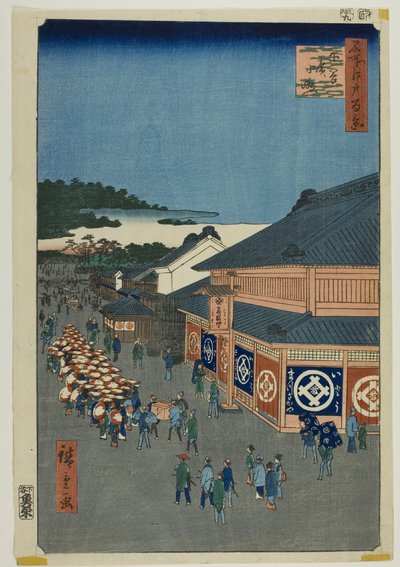 Shitaya Hirokoji, uit de serie "Honderd beroemde vergezichten van Edo (Meisho Edo hyakkei)". door Utagawa Hiroshige