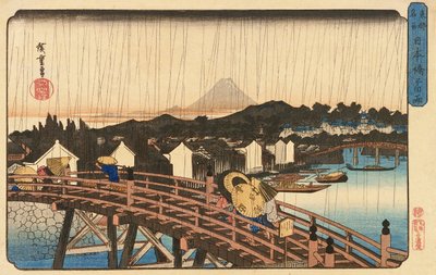 Regenbui bij Nihonbashi Brug, 1832-34 door Utagawa Hiroshige