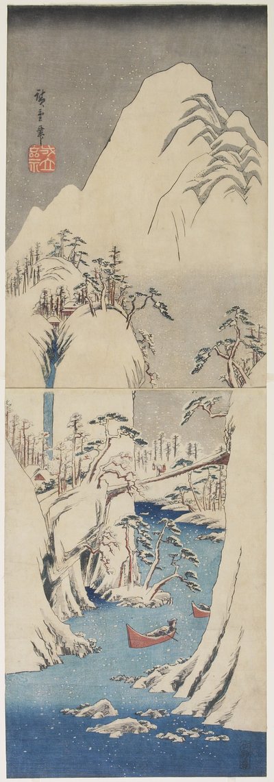 Sneeuwscène bij de Fuji-rivier, ca. 1842 door Utagawa Hiroshige