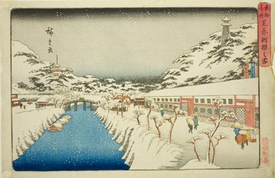 Sneeuw bij Akabane Brug in Shiba (Shiba Akabane no yuki), uit de serie "Beroemde Plaatsen in de Oostelijke Hoofdstad (Toto meisho)" door Utagawa Hiroshige