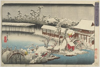 Sneeuw op het heiligdom van Kameido Tenman, 1832-1834 door Utagawa Hiroshige