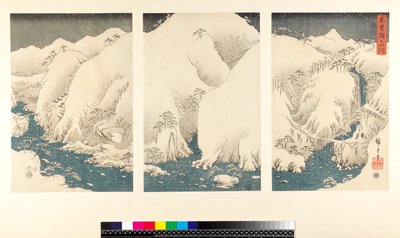Sneeuwstorm in de bergen en rivieren van Kiso door Utagawa Hiroshige