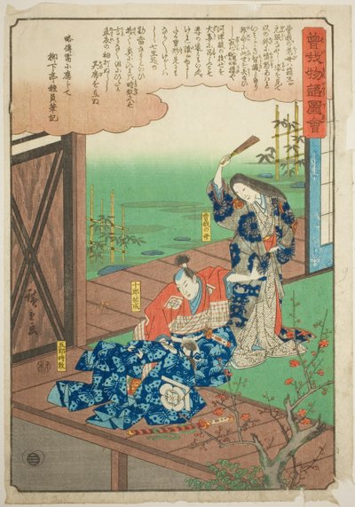 Soga op Goro berispt door zijn moeder, uit de serie "Geïllustreerd verhaal van de Soga-broers (Soga monogatari zue)" door Utagawa Hiroshige