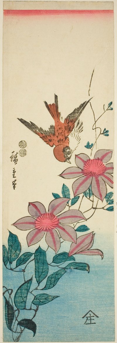 Mus en clematis door Utagawa Hiroshige