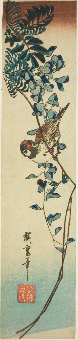 Mus en blauwe regen door Utagawa Hiroshige