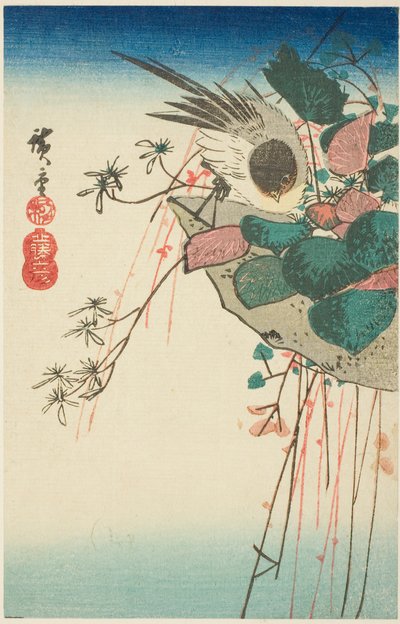 Mus op een hangende plantenbak door Utagawa Hiroshige