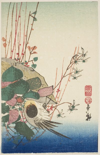 Mus op een hangende plantenbak door Utagawa Hiroshige