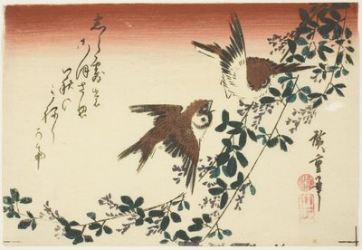 Mussen en bush clover door Utagawa Hiroshige
