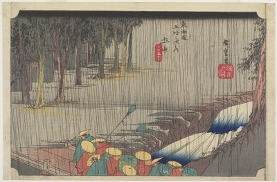 Lente Regen, Tsuchiyama, c. 1833 door Utagawa Hiroshige