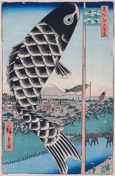Suido-brug en Surugadai, Honderd Beroemde Zichten van Edo, 1856-1858 door Utagawa Hiroshige